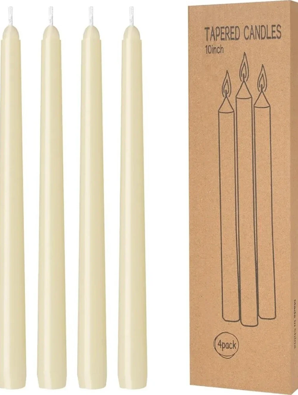 4 Pack Ivory Taper Candles Taper Candles 10 Inch Dripless Smokeless & Unscented